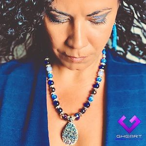 GHeart Blue Beaded Necklace with Genuine Stone Pendant